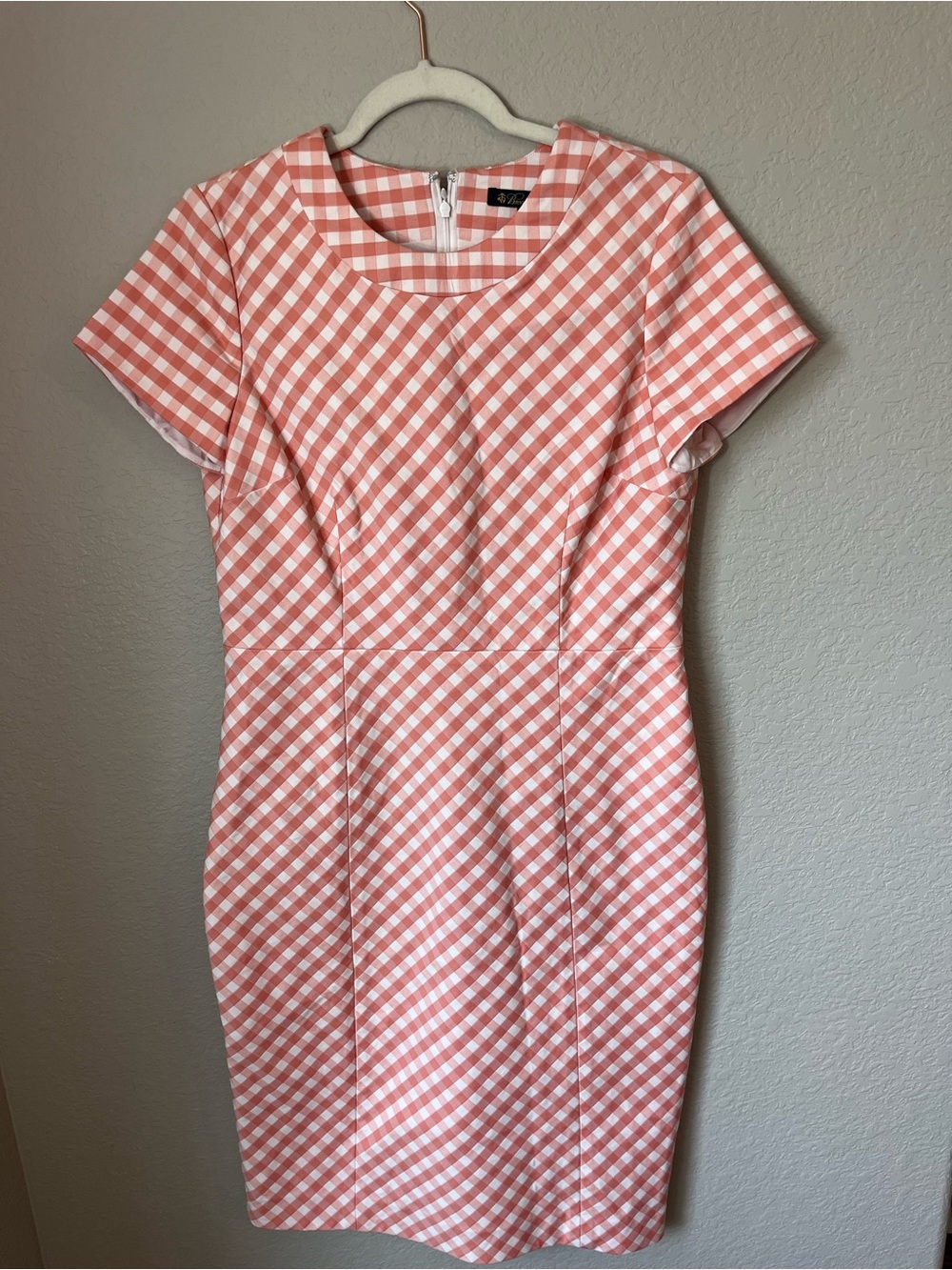Brooks Brothers Gingham Sheath Dress Size 8  Coral White Preppy NWOT